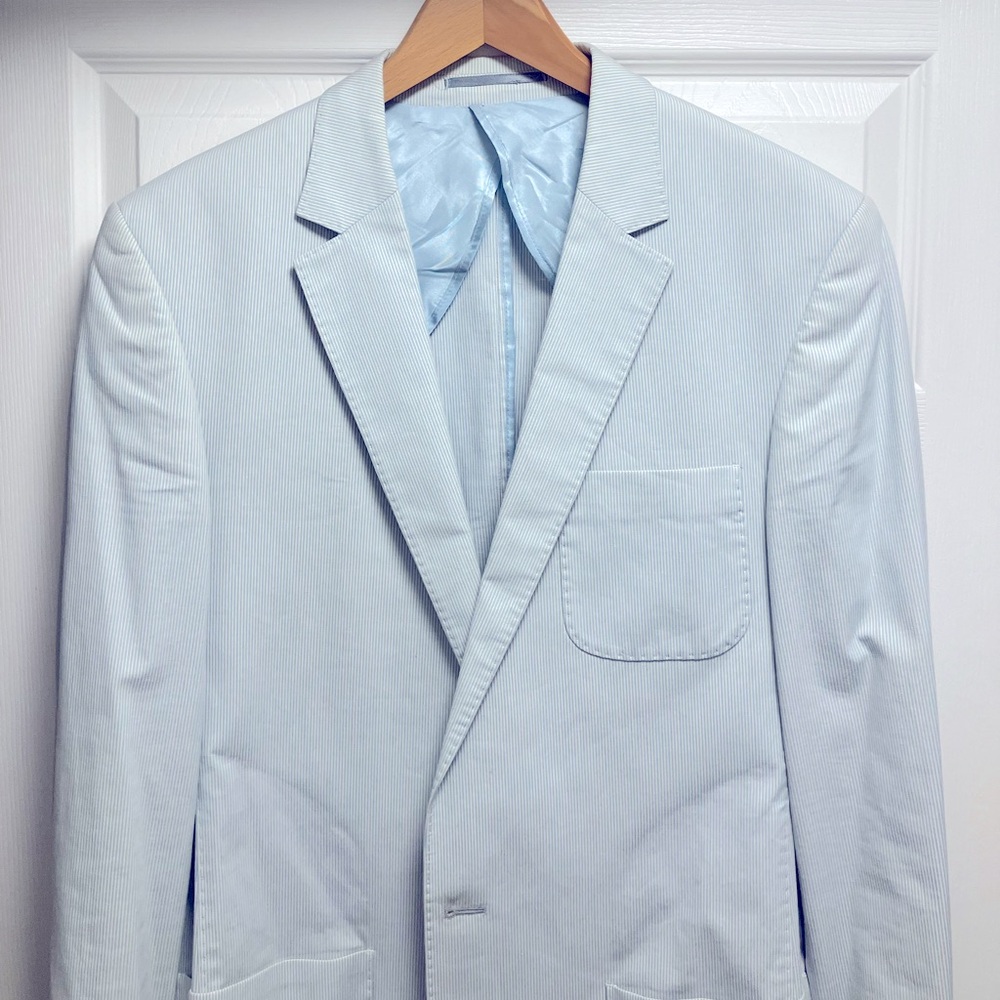 Stylish Blue and white striped Blazer by buckler.